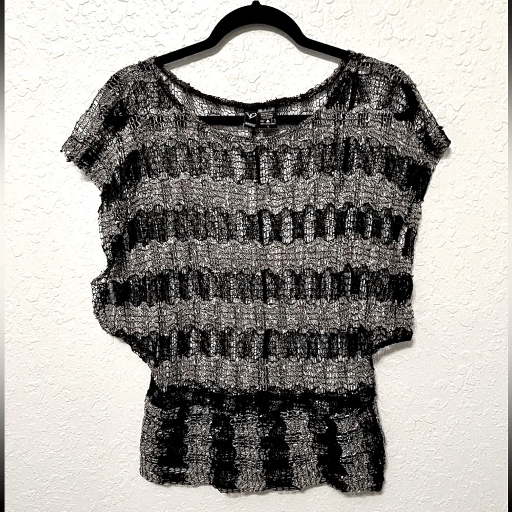 Windsor Black White Sheer Netted Top Woven Sleeveless Blouse Shirt Juniors Sz L